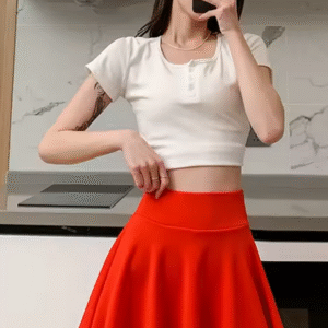 Summer High Waist Bubble Skirt Women’s 2025 with Lining Safety Pants Wide Umbrella Hem Sun Dress Half Body Skirt Pleated Skirt