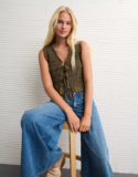 Effortless Style Redefined: The American Eagle AE Tie-Front Smocked Tank Top