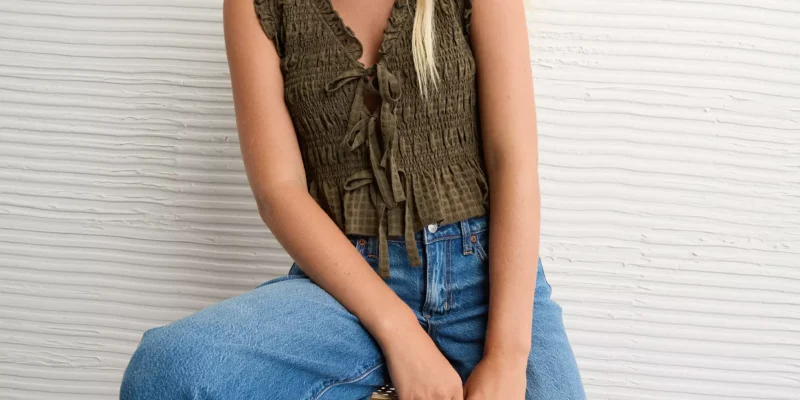 Effortless Style Redefined: The American Eagle AE Tie-Front Smocked Tank Top